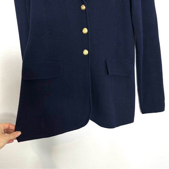 Lauren Ralph Lauren 100% Cotton Sweater Knit Blazer Navy Blue XL Preppy Gold - Picture 3 of 11